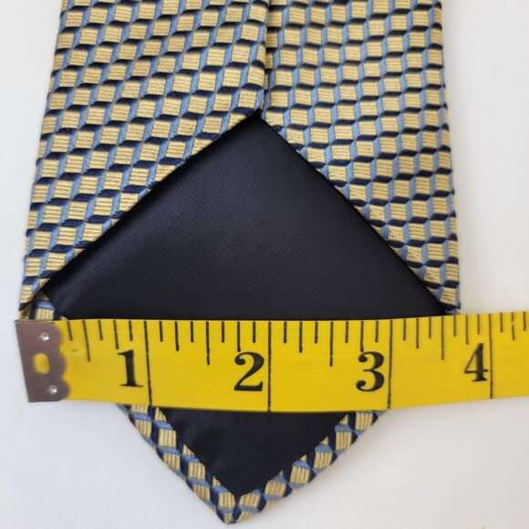 Jos A Bank Corp 100% Silk Embroidered Blue/Gold Stacked Boxes Necktie 57x3.75 - Picture 6 of 7